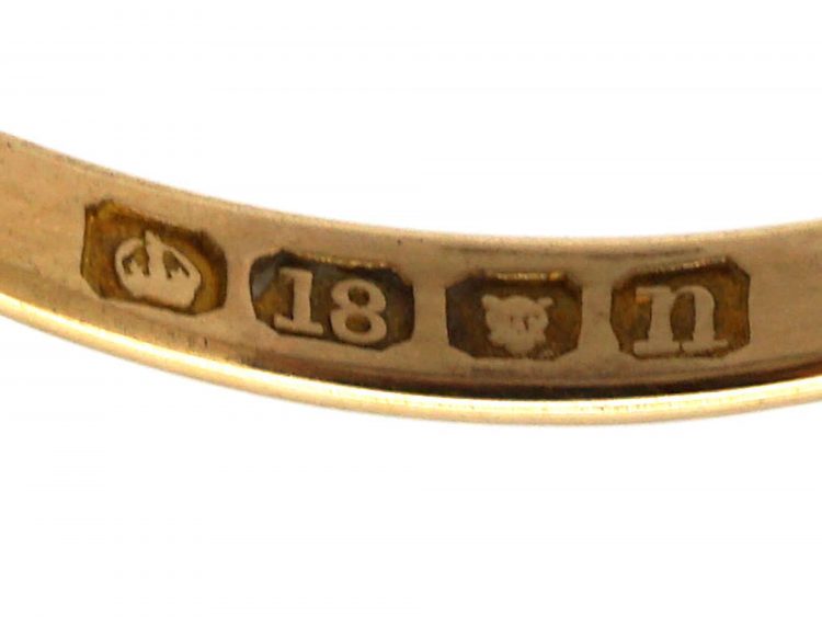 Edwardian 18ct Gold, Five Stone Diamond Carved Half Hoop Ring