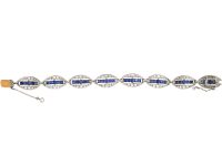 French Art Deco 18ct White Gold & Platinum, Diamond & Unheated Sapphire Elliptical Design Bracelet by Edouard Caen