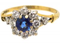 18ct Gold Sapphire & Diamond Cluster Ring with a Diamond on Each Shoulder by Cropp & Farr
