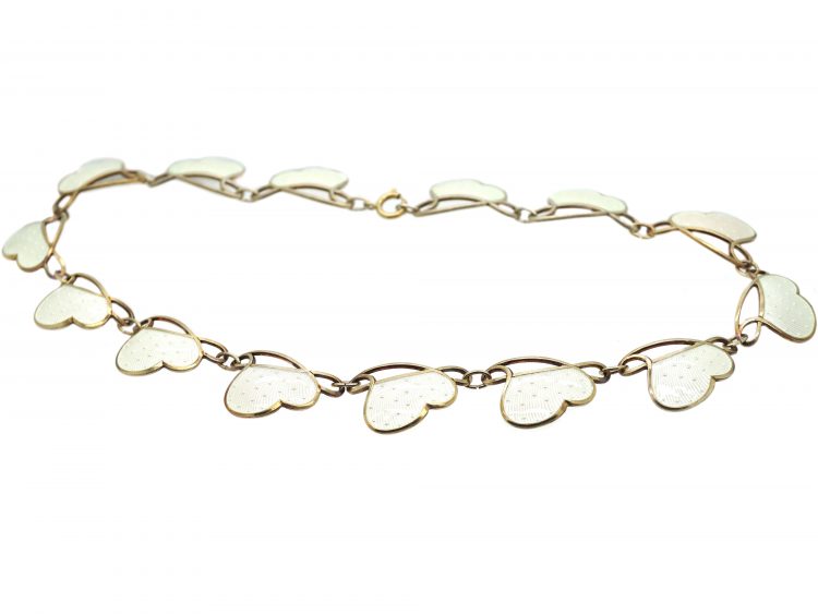 Norwegian Mid 20th Century Silver & White Enamel Necklace by Ivor T Holth