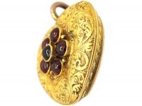 Regency 15ct Gold Heart Pendant set with Garnet Flower Cluster with Locket on Reverse
