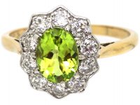18ct Gold, Peridot & Diamond Cluster Ring