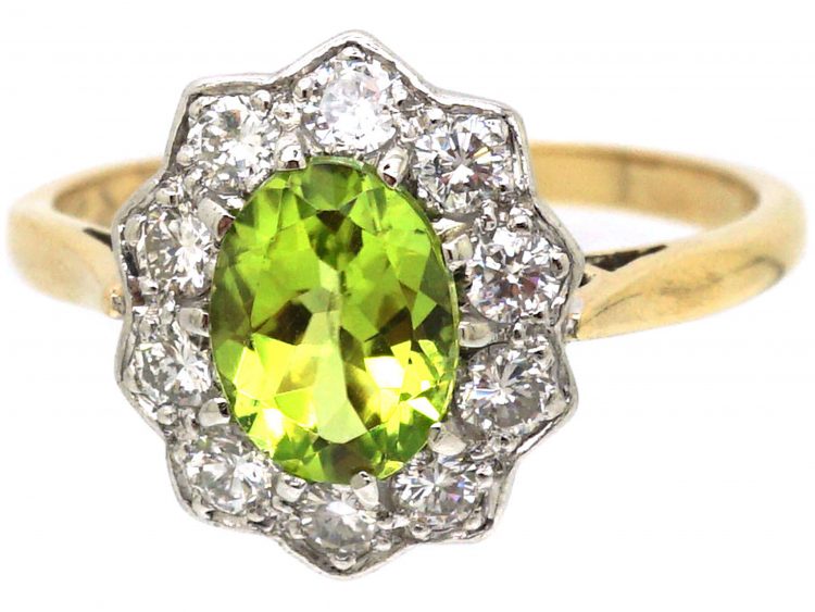 18ct Gold, Peridot & Diamond Cluster Ring