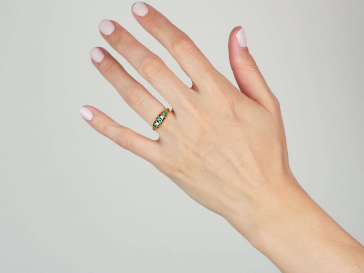 Victorian 18ct Gold, Emerald & Diamond Five Stone Ring