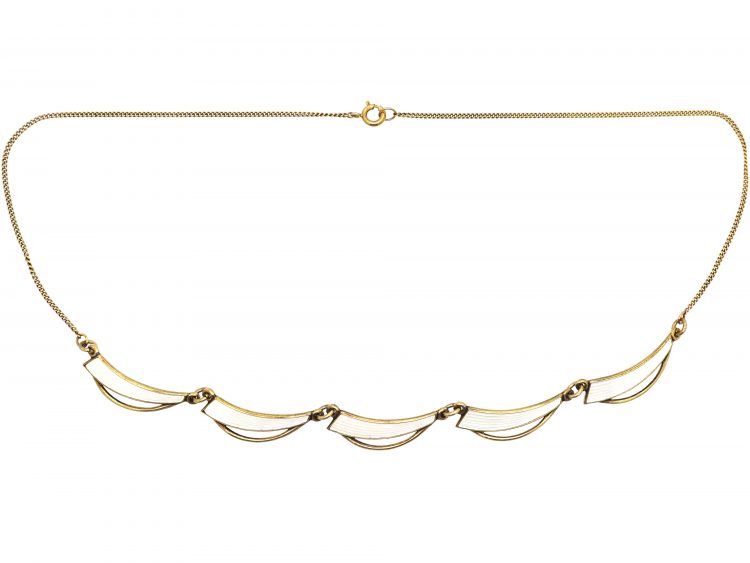 Mid 20th Century Silver & White Enamel Sail Necklace by Aksel Holmsen