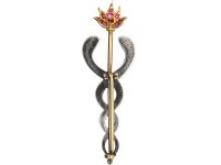 Edwardian 15ct Gold & Enamel Caduceus Brooch in Original Case