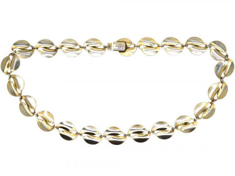 Mid 20th Century Silver & White Enamel Double Leaf Necklace by Willy Winnaes for David Andersen