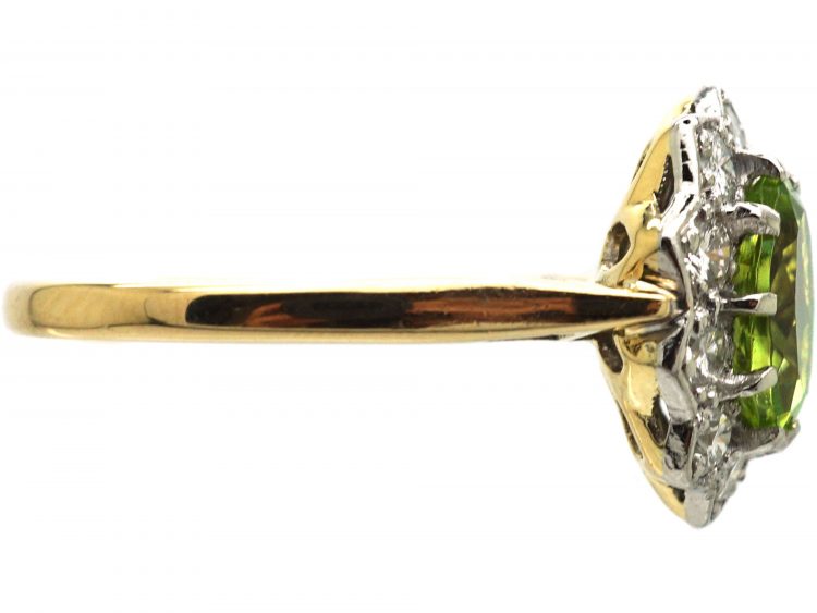 18ct Gold, Peridot & Diamond Cluster Ring