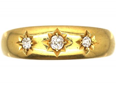 Victorian 18ct Gold Three Stone Diamond Gypsy Ring