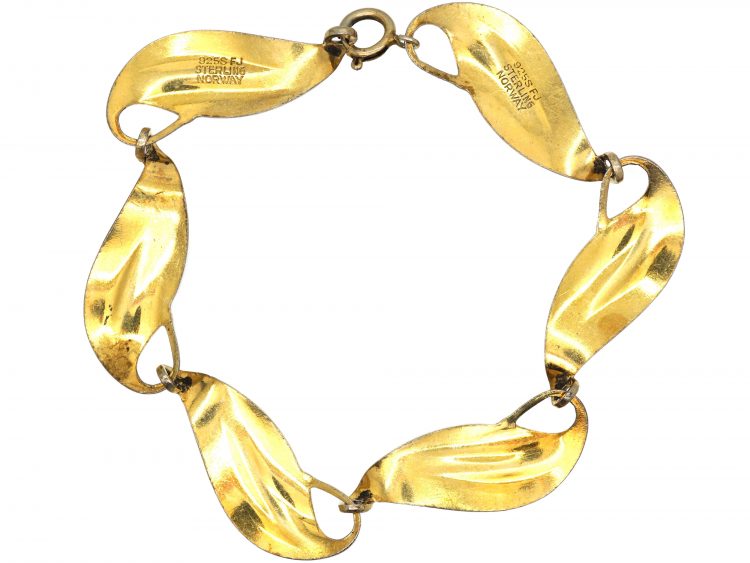 1950s Silver & White Enamel Leaves Bracelet by Finn Jensen