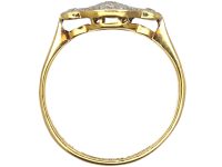 Art Deco 18ct Gold & Platinum, Diamond Cluster Ring with a Diamond on Either Side