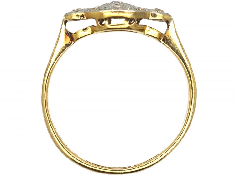 Art Deco 18ct Gold & Platinum, Diamond Cluster Ring with a Diamond on Either Side