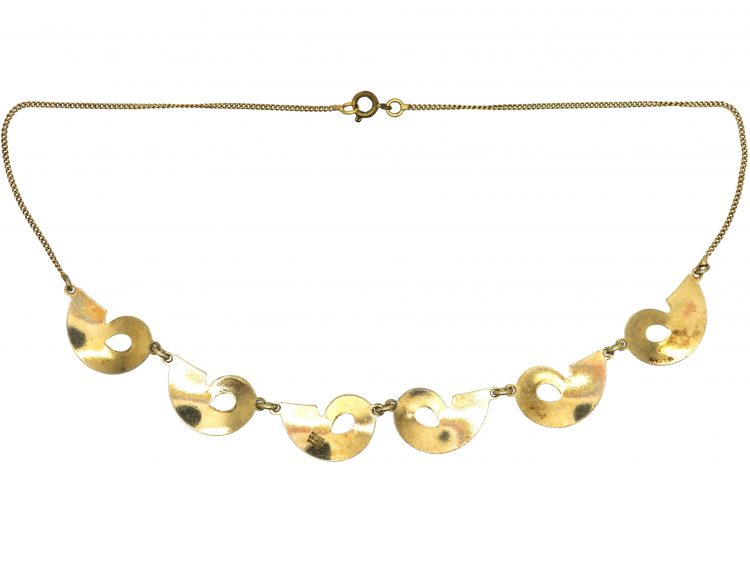 Norwegian Mid 20th Century Silver & White Enamel Curve Necklace