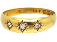 Victorian 18ct Gold Three Stone Diamond Gypsy Ring