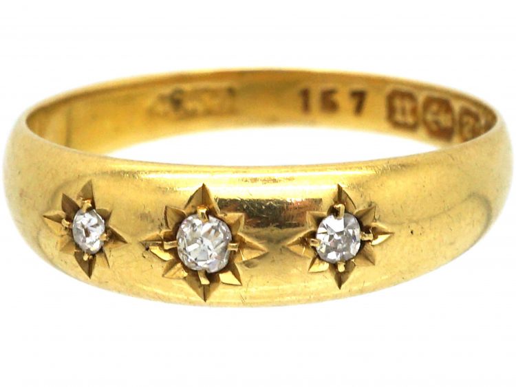 Victorian 18ct Gold Three Stone Diamond Gypsy Ring