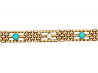 Edwardian 15ct Gold Turquoise & Diamond Gate Bracelet