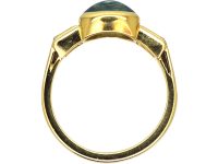 18ct Gold, Cabochon Aquamarine & Baguette Diamond Ring