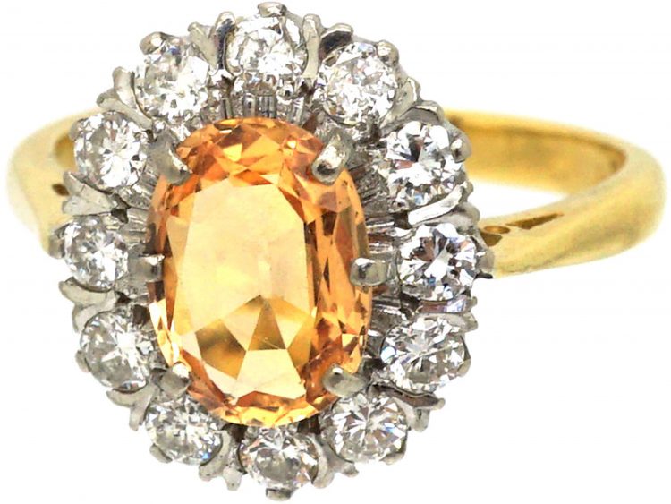 18ct Gold, Topaz & Diamond Oval Cluster Ring
