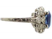 Art Deco Platinum, Ceylon Sapphire & Diamond Ring with Heart Detail