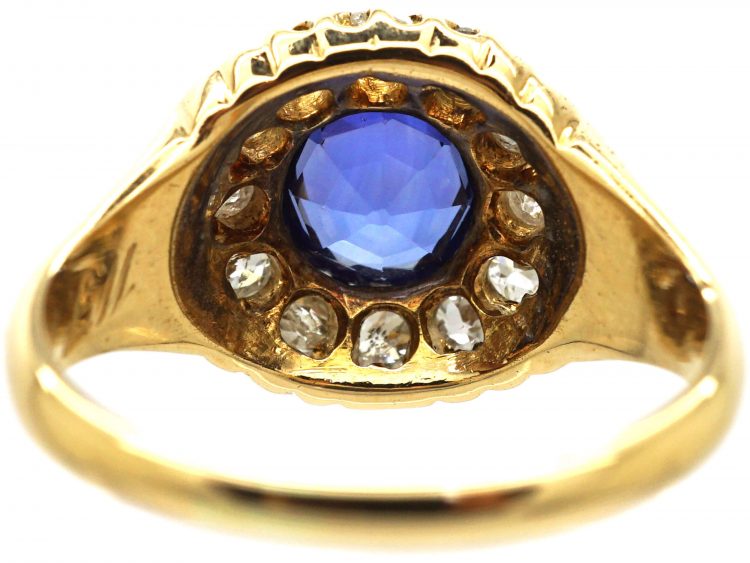 Edwardian 18ct Gold, Sapphire & Diamond Cluster Ring