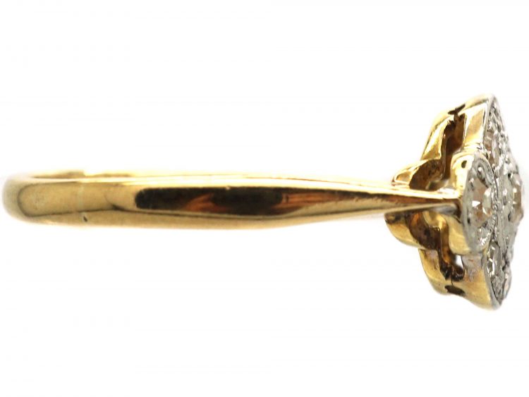 Art Deco 18ct Gold & Platinum, Diamond Cluster Ring with a Diamond on Either Side