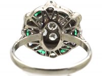 Art Deco Platinum, Emerald & Diamond Cluster Target Ring