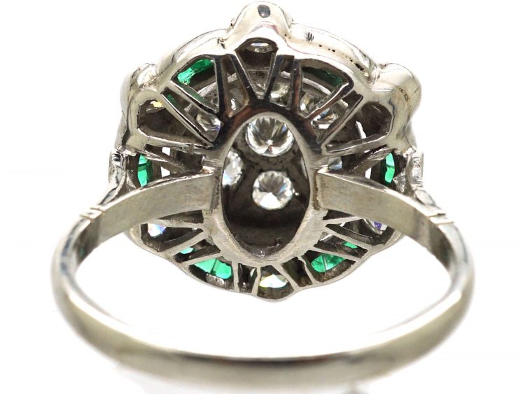 Art Deco Platinum, Emerald & Diamond Cluster Target Ring