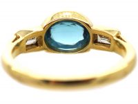 18ct Gold, Cabochon Aquamarine & Baguette Diamond Ring