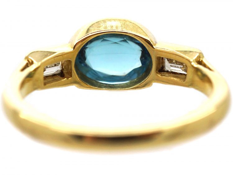 18ct Gold, Cabochon Aquamarine & Baguette Diamond Ring