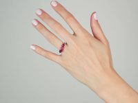 Victorian 18ct Gold, Five Stone Ruby Ring with Diamond Points