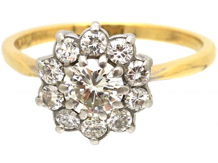 18ct Gold & Platinum, Diamond Daisy Cluster Ring