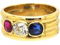 Retro 18ct Gold, Red, White & Blue Gem Set Ring