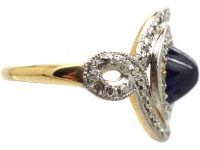 Art Deco 18ct Gold & Platinum, Cabochon Sapphire & Diamond Cluster Ring by Bailey Banks & Biddle