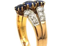 French Belle Epoch 18ct Gold& Platinum, Three Stone Sapphire & Diamond Ring