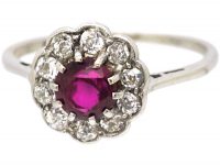 Edwardian Platinum, Ruby & Diamond Cluster Ring