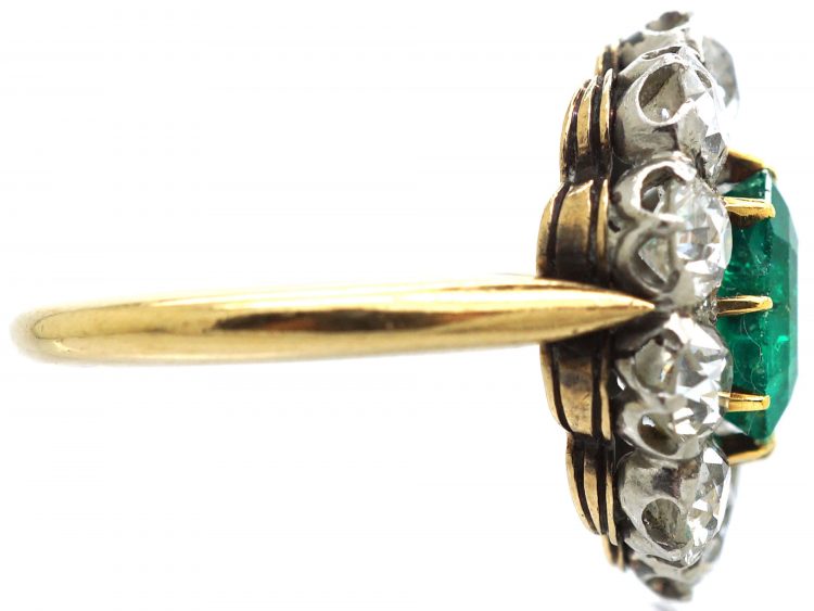 Art Deco 18ct Gold, Colombian Emerald & Diamond Cluster Ring