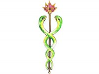Edwardian 15ct Gold & Enamel Caduceus Brooch in Original Case
