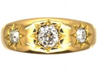 Victorian 18ct Gold, Three Stone Diamond Gypsy Ring