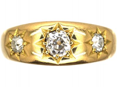 Victorian 18ct Gold, Three Stone Diamond Gypsy Ring