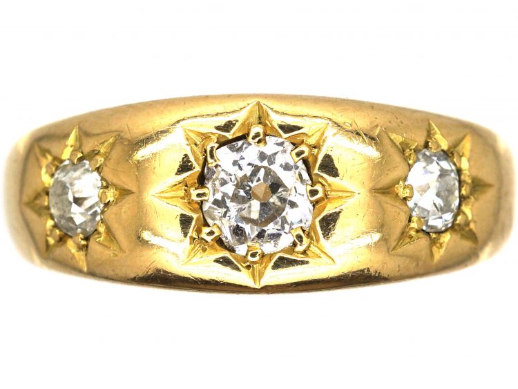 Victorian 18ct Gold, Three Stone Diamond Gypsy Ring