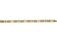 Edwardian 15ct Gold Turquoise & Diamond Gate Bracelet