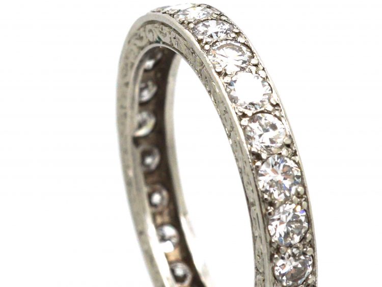 Art Deco Platinum & Diamond Eternity Ring with Incised Decoration on the Sides