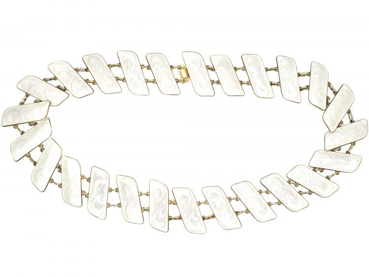 Mid 20th Century Silver & White Enamel Slanting Collar by JB Balruud