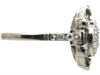 Art Deco Platinum, Emerald & Diamond Cluster Target Ring
