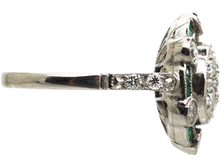 Art Deco Platinum, Emerald & Diamond Cluster Target Ring