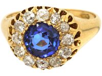 Edwardian 18ct Gold, Sapphire & Diamond Cluster Ring
