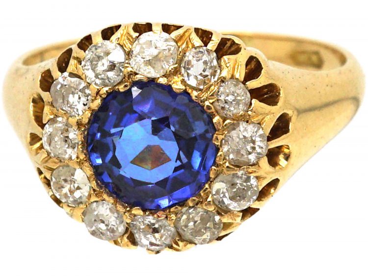 Edwardian 18ct Gold, Sapphire & Diamond Cluster Ring
