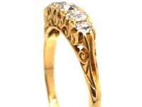 Edwardian 18ct Gold, Five Stone Diamond Carved Half Hoop Ring