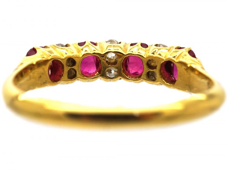 Edwardian 18ct Gold, Four Stone Ruby & Diamond Ring