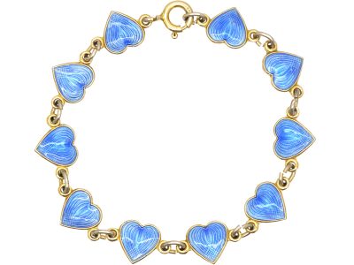 Mid 20th Century Norwegian Silver & Blue Enamel Hearts Bracelet